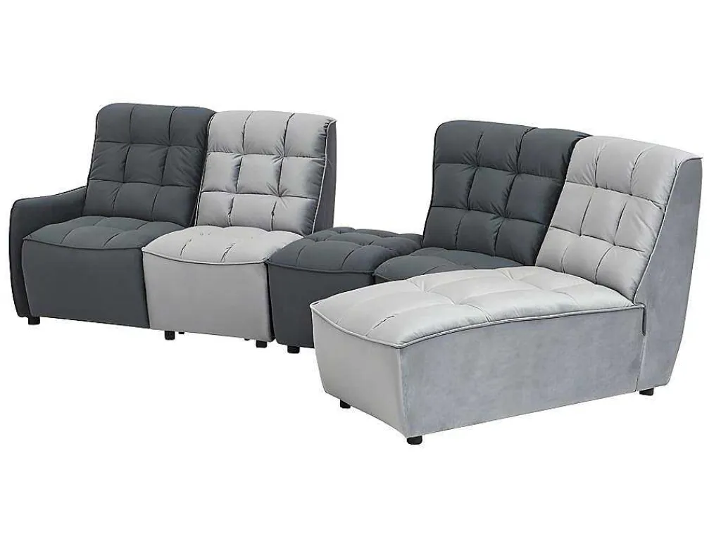 Moduleerbare Relaxhoekbank Van Fluweel - Lichtgrijs En Antraciet - Alford-Vente-unique Online