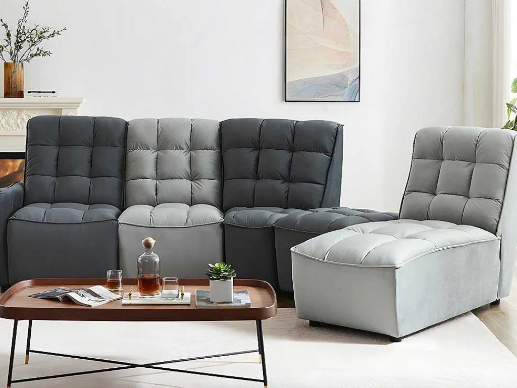 Moduleerbare Relaxhoekbank Van Fluweel - Lichtgrijs En Antraciet - Alford-Vente-unique Online