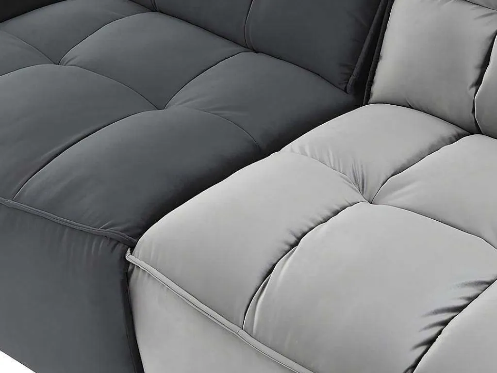 Moduleerbare Relaxhoekbank Van Fluweel - Lichtgrijs En Antraciet - Alford-Vente-unique Online