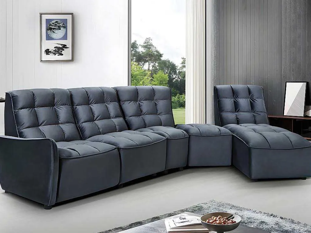 Moduleerbare Relaxhoekbank Van Fluweel - Antraciet - Alford-Vente-unique