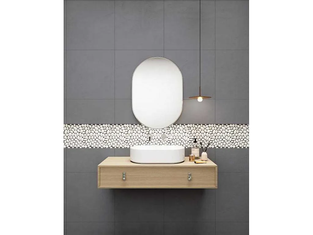 Mozaiektegels Vloer En Muur Ola Van Natuurlijke Kiezel - Creme - Pak Van 1M-BRICOSOL Outlet