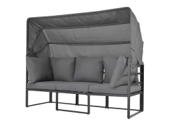 Multifunctioneel Ijzeren Tuinmeubel - Loungebank Met Verstelbare Luifel - 5 Zitplaatsen En 1 Salontafel - Grijs-ModernLuxe Online