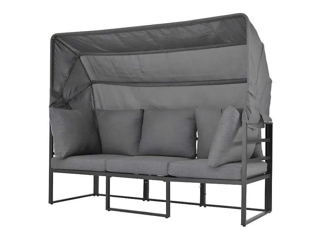 Multifunctioneel Ijzeren Tuinmeubel - Loungebank Met Verstelbare Luifel - 5 Zitplaatsen En 1 Salontafel - Grijs-ModernLuxe Online