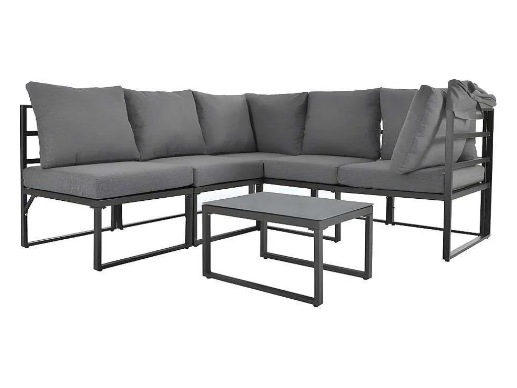 Multifunctioneel Ijzeren Tuinmeubel - Loungebank Met Verstelbare Luifel - 5 Zitplaatsen En 1 Salontafel - Grijs-ModernLuxe Online
