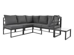 Multifunctioneel Ijzeren Tuinmeubel - Loungebank Met Verstelbare Luifel - 5 Zitplaatsen En 1 Salontafel - Grijs-ModernLuxe Online