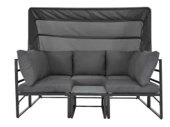 Multifunctioneel Ijzeren Tuinmeubel - Loungebank Met Verstelbare Luifel - 5 Zitplaatsen En 1 Salontafel - Grijs-ModernLuxe Online