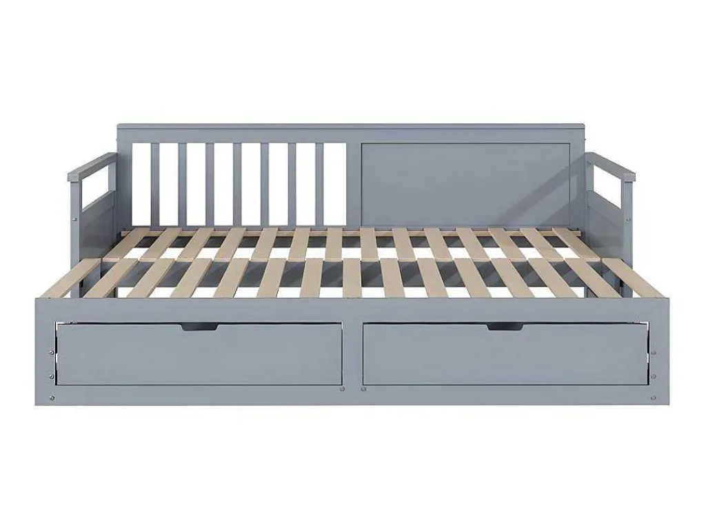 Multifunctioneel Onderschuifbed Van Massief Hout - 2 Laden Op Wielen - Grijs-ModernLuxe New