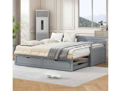 Multifunctioneel Onderschuifbed Van Massief Hout - 2 Laden Op Wielen - Grijs-ModernLuxe New