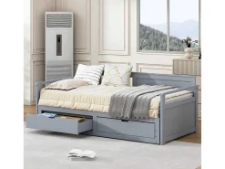 Multifunctioneel Onderschuifbed Van Massief Hout - 2 Laden Op Wielen - Grijs-ModernLuxe New