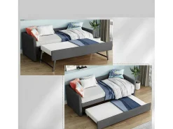 Multifunctioneel Onderschuifbed Met Opklapbed - 90X200 Cm - Linnen Stof - Grijs-ModernLuxe Best