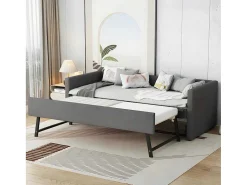 Multifunctioneel Onderschuifbed Met Opklapbed - 90X200 Cm - Linnen Stof - Grijs-ModernLuxe Best