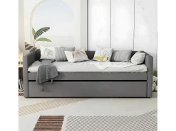 Multifunctioneel Onderschuifbed Met Opklapbed - 90X200 Cm - Linnen Stof - Grijs-ModernLuxe Best