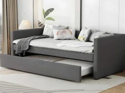 Multifunctioneel Onderschuifbed Met Opklapbed - 90X200 Cm - Linnen Stof - Grijs-ModernLuxe Best