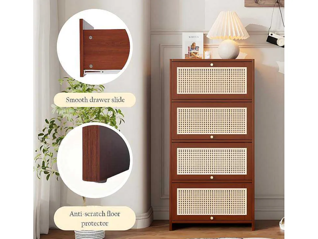 Multifunctioneel Rotan Opbergmeubel - 1 Lade En 3 Vakken - Bruin-ModernLuxe Hot