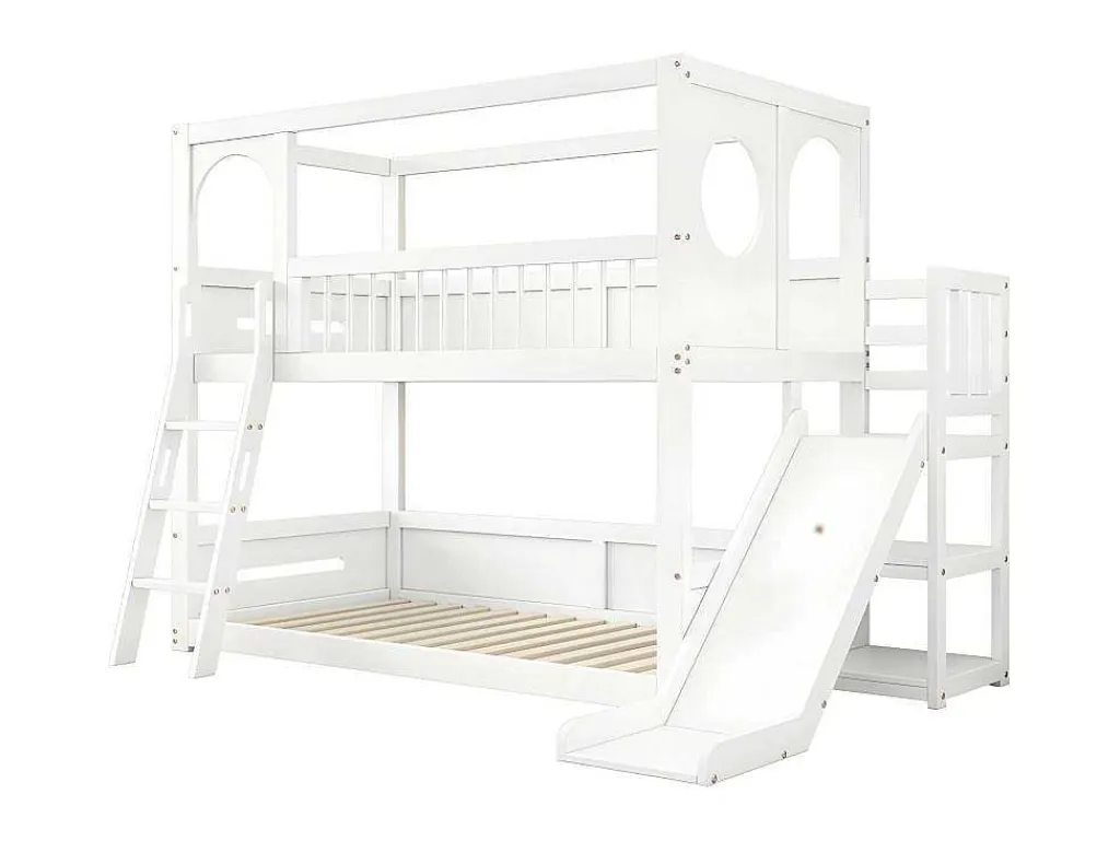 Multifunctioneel Stapelbed Voor Kinderen - Met Ladder En Glijbaan - 2X90X200Cm - Massief Hout - Wit-ModernLuxe Outlet