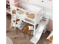 Multifunctioneel Stapelbed Voor Kinderen - Met Ladder En Glijbaan - 2X90X200Cm - Massief Hout - Wit-ModernLuxe Outlet
