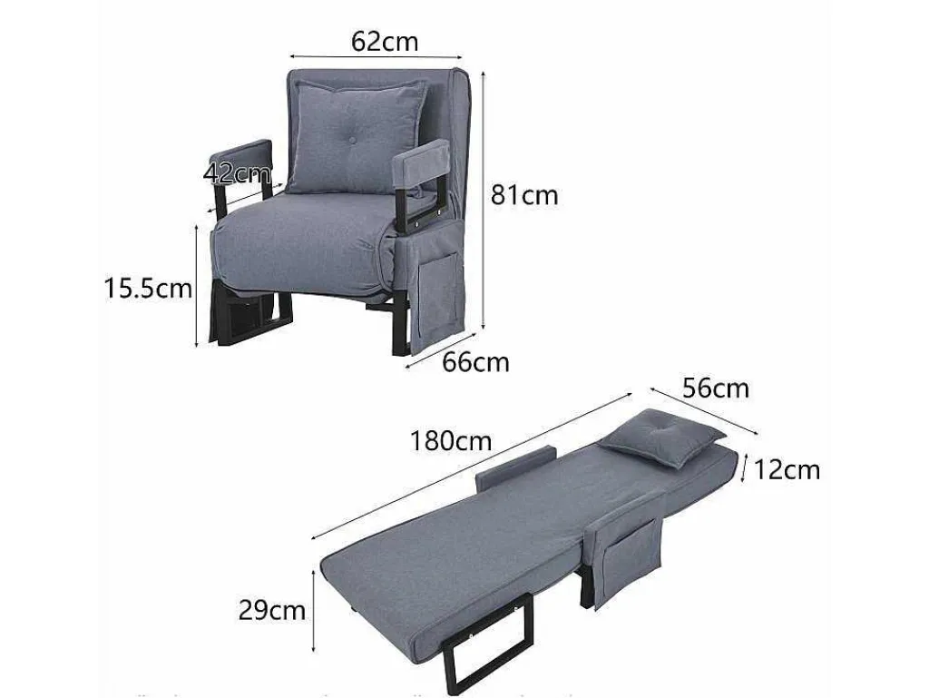 Multifunctionele Ligstoel Met Kussen - Om Te Bouwen Tot Fauteuil - Linnen Stof - Grijs-ModernLuxe New