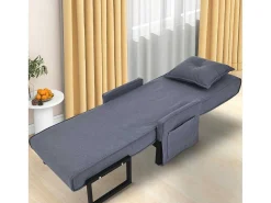 Multifunctionele Ligstoel Met Kussen - Om Te Bouwen Tot Fauteuil - Linnen Stof - Grijs-ModernLuxe New