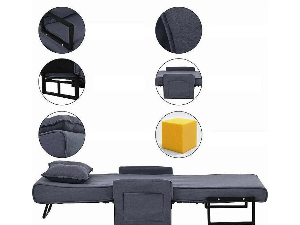 Multifunctionele Ligstoel Met Kussen - Om Te Bouwen Tot Fauteuil - Linnen Stof - Grijs-ModernLuxe New