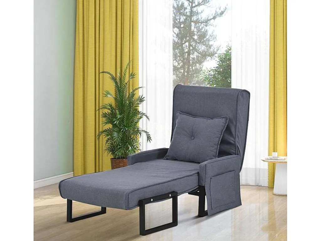 Multifunctionele Ligstoel Met Kussen - Om Te Bouwen Tot Fauteuil - Linnen Stof - Grijs-ModernLuxe New