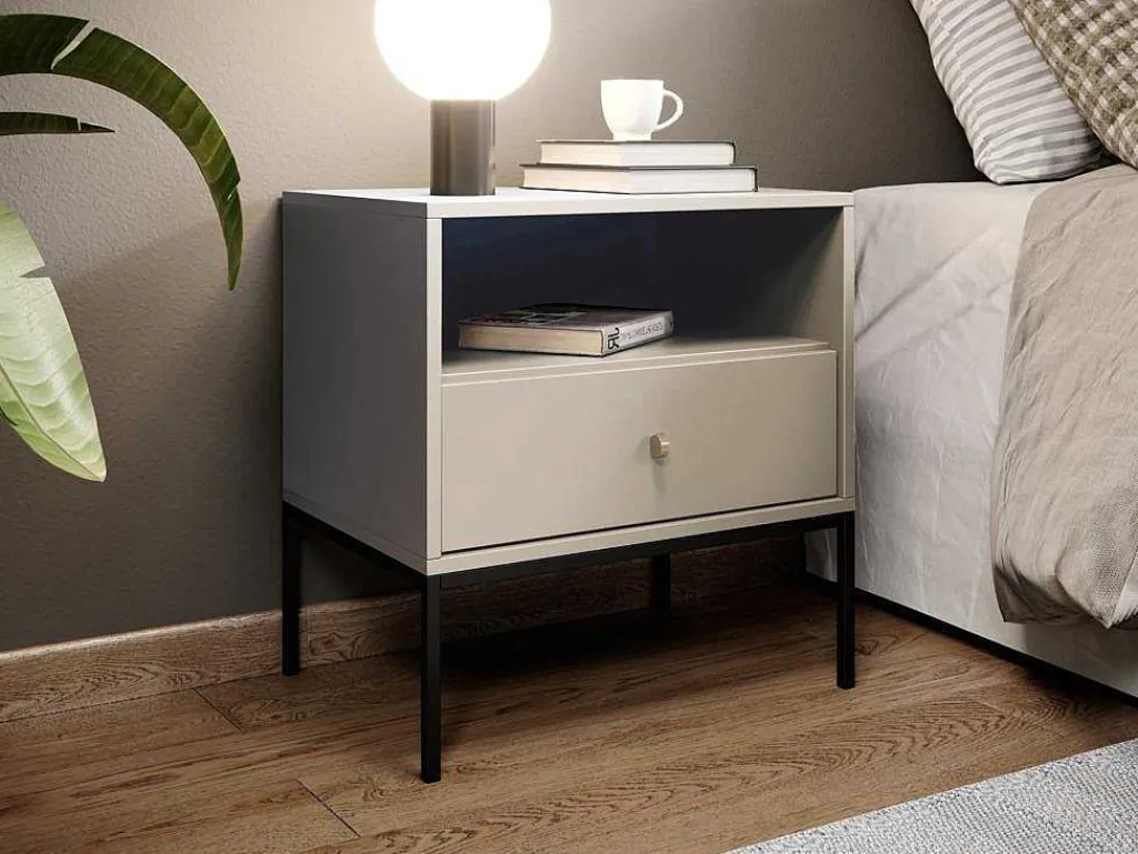 Nachtkastje - 1 Lade En 1 Nis - Beige - Bogdan-Vente-unique Sale