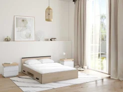Nachtkastje - 2 Lades - Gelakt Mdf - Met Ledverlichting - Kleur: Wit En Eiken - Halo Ii-Vente-unique Hot