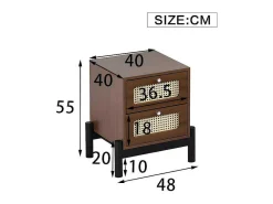 Nachtkastje - 2 Pvc Rotan Lades Met Zwarte Poten - Bruin-ModernLuxe New
