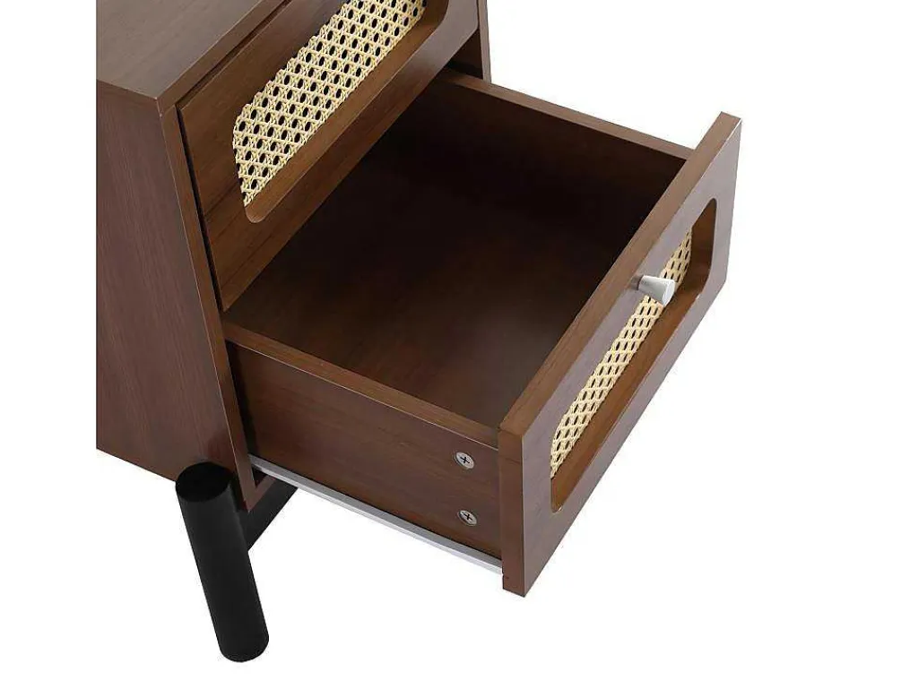 Nachtkastje - 2 Pvc Rotan Lades Met Zwarte Poten - Bruin-ModernLuxe New