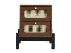 Nachtkastje - 2 Pvc Rotan Lades Met Zwarte Poten - Bruin-ModernLuxe New
