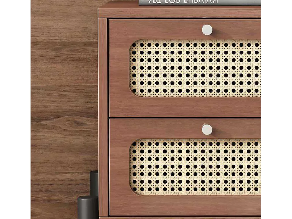 Nachtkastje - 2 Pvc Rotan Lades Met Zwarte Poten - Bruin-ModernLuxe New