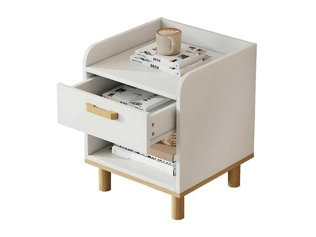 Nachtkastje - Een Lade En Een Nis - In Grenen En Mdf - Wit-ModernLuxe Clearance