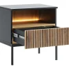 Nachtkastje 1 Lade En 1 Nis - Met Ledverlichting - Zwart En Naturel - Ovila-Vente-unique Clearance