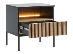Nachtkastje 1 Lade En 1 Nis - Met Ledverlichting - Zwart En Naturel - Ovila-Vente-unique Clearance