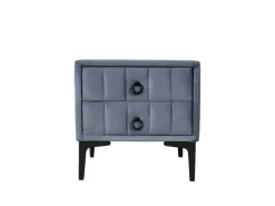 Nachtkastje Bekleed Met Fluweel En Mdf - 2 Lades - Metalen Poten - Grijs-ModernLuxe New