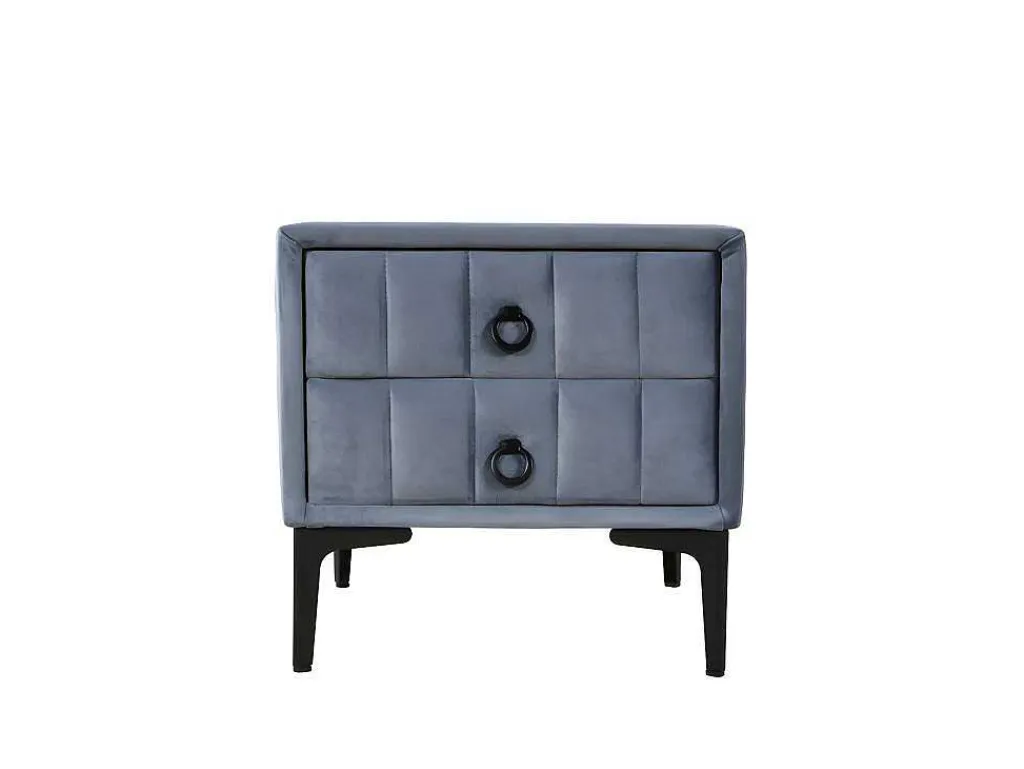 Nachtkastje Bekleed Met Fluweel En Mdf - 2 Lades - Metalen Poten - Grijs-ModernLuxe New