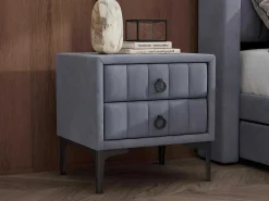 Nachtkastje Bekleed Met Fluweel En Mdf - 2 Lades - Metalen Poten - Grijs-ModernLuxe New