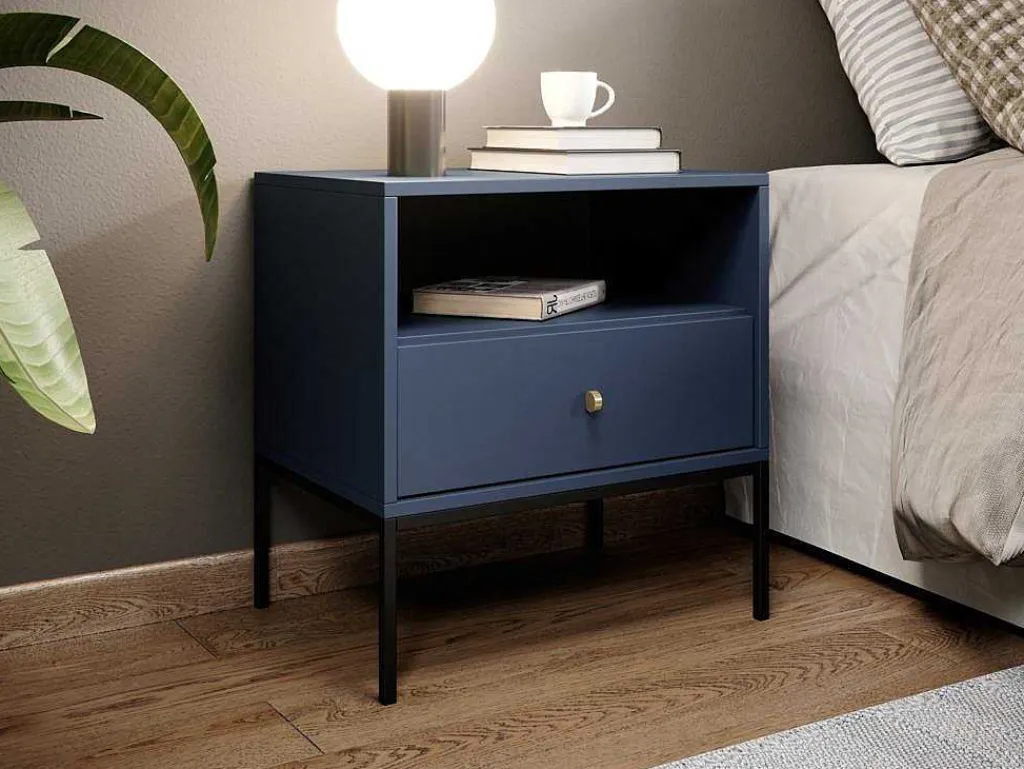 Nachtkastje Bogdan - 1 Lade En 1 Nis - Blauw-Vente-unique Online