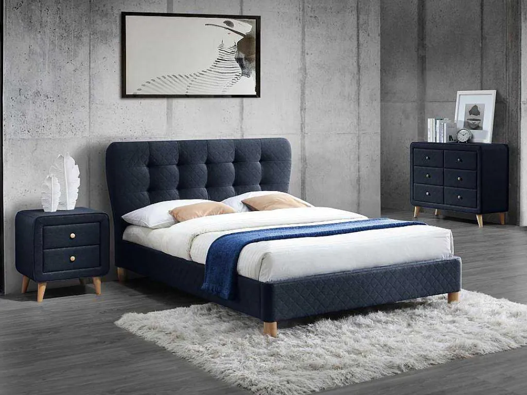 Nachtkastje Elide - Scandinavisch - 2 Laden - Blauwe Stof-Vente-unique New