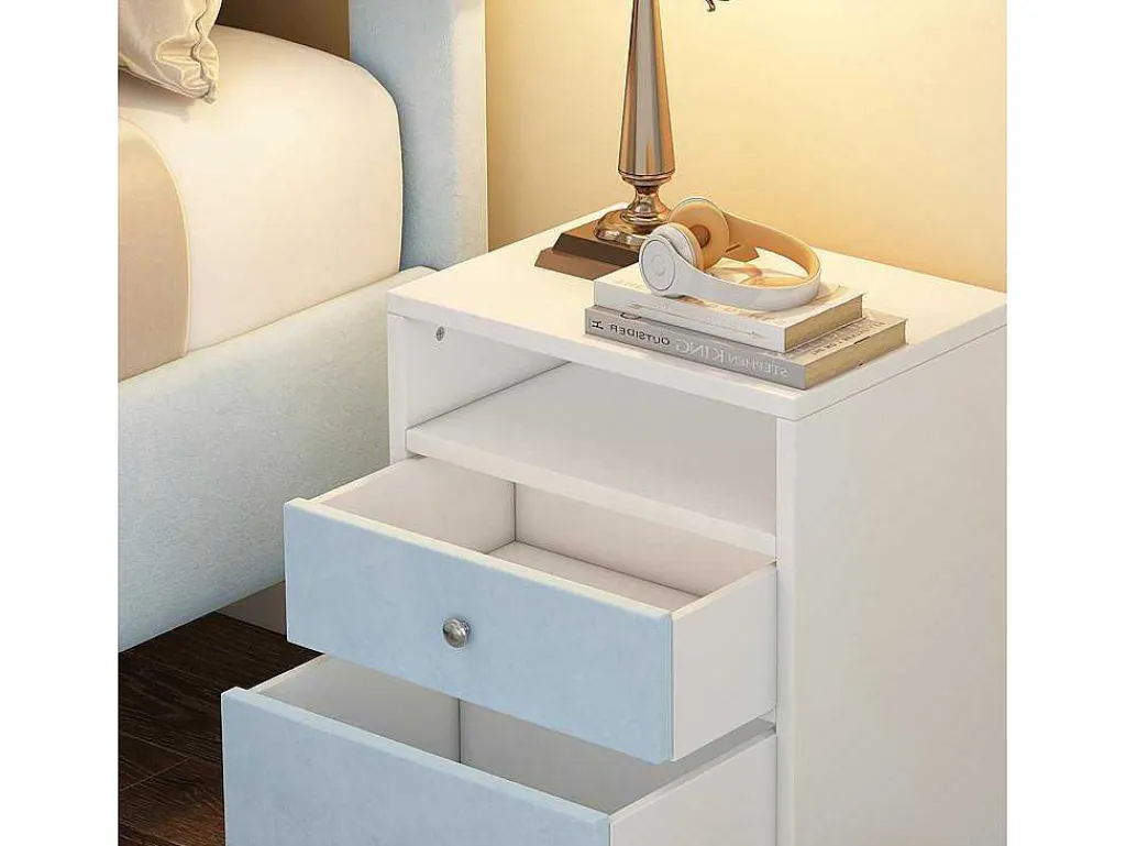 Nachtkastje Met 2 Laden En 1 Nis - Wit En Hemelsblauw-ModernLuxe Discount