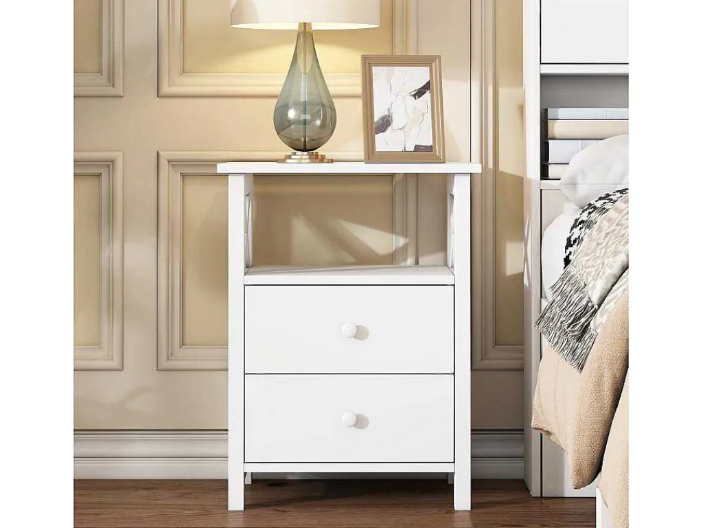 Nachtkastje Met 2 Laden En 1 Compartiment In Spaanplaat - Wit-ModernLuxe Online