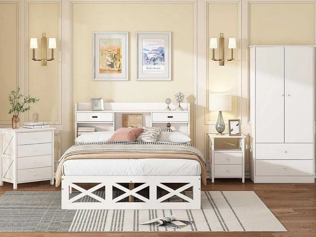 Nachtkastje Met 2 Laden En 1 Compartiment In Spaanplaat - Wit-ModernLuxe Online