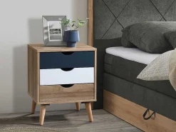 Nachtkastje Met 3 Lades - Kleur: Naturel, Wit En Marineblauw - Lurvia-Vente-unique Discount