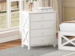 Nachtkastje Met 4 Lades - Spaanplaat - Wit-ModernLuxe