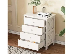 Nachtkastje Met 4 Lades - Spaanplaat - Wit-ModernLuxe