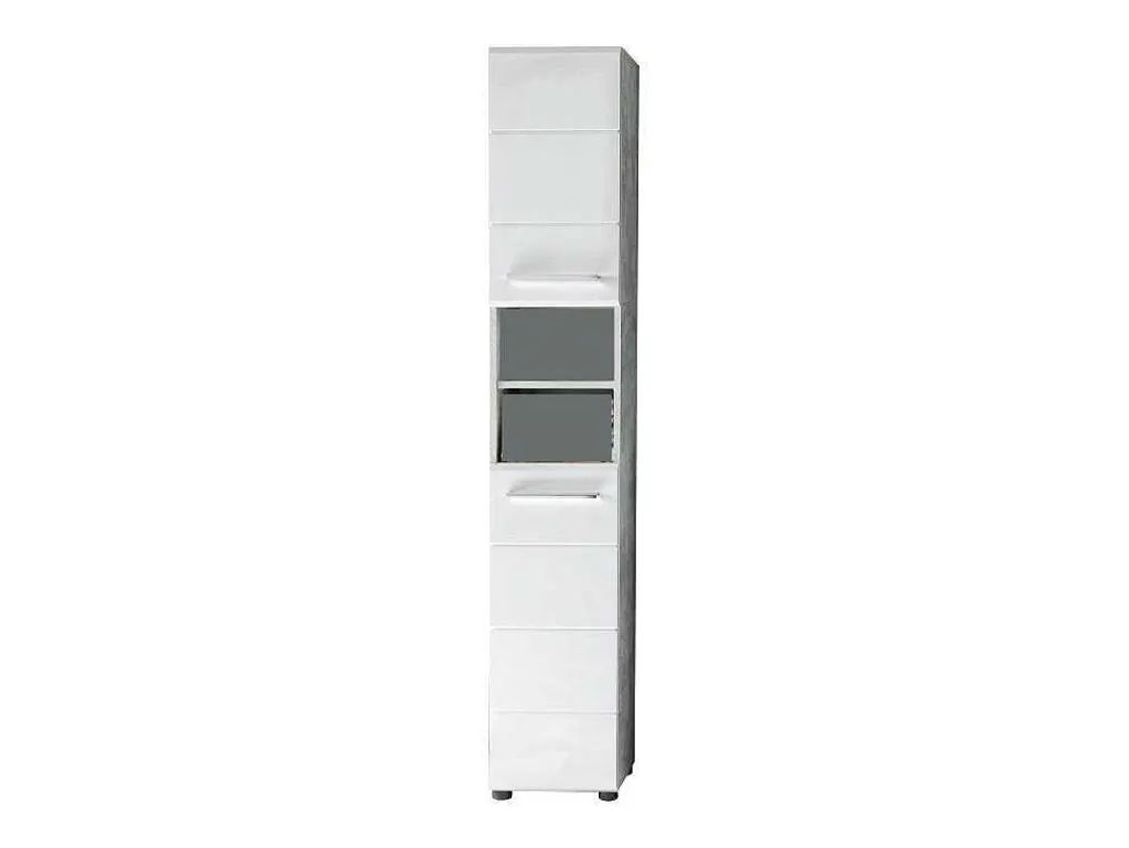 Nanobad Kolomkast Hoog 2 Deuren, 2 Open Vakken Betonsteen Decor, Wit Hoogglans.-Trendteam Hot