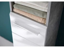 Nanobad Kolomkast Hoog 2 Deuren, 2 Open Vakken Betonsteen Decor, Wit Hoogglans.-Trendteam Hot