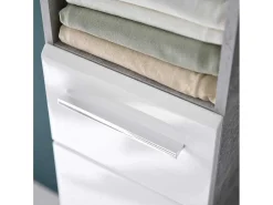 Nanobad Kolomkast Hoog 2 Deuren, 2 Open Vakken Betonsteen Decor, Wit Hoogglans.-Trendteam Hot