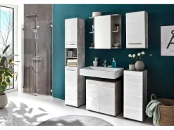 Nanobad Kolomkast Hoog 2 Deuren, 2 Open Vakken Betonsteen Decor, Wit Hoogglans.-Trendteam Hot
