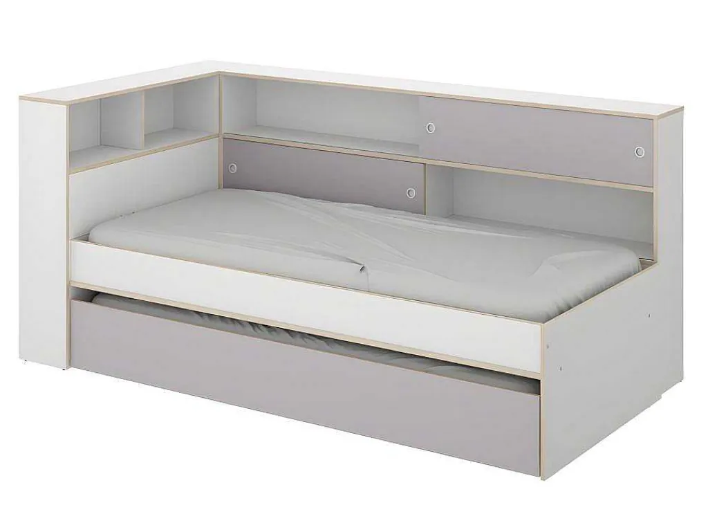Nestbed Met Opbergruimte - 90 X 200 En 90 X 190 Cm - Wit En Grijs + Bedbodem - Losiana-Vente-unique Discount