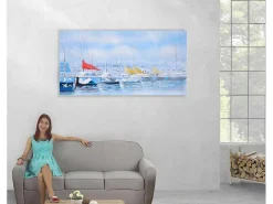 Olieverfschilderij Boten Handgeschilderd-Vente-unique Sale